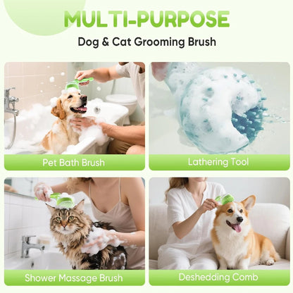 1PCS 2-In-1 Dog Cat Bath Brush with Shampoo Dispenser, Pet Grooming Scrubber Supplies for Long & Short Hair Dogs Cats