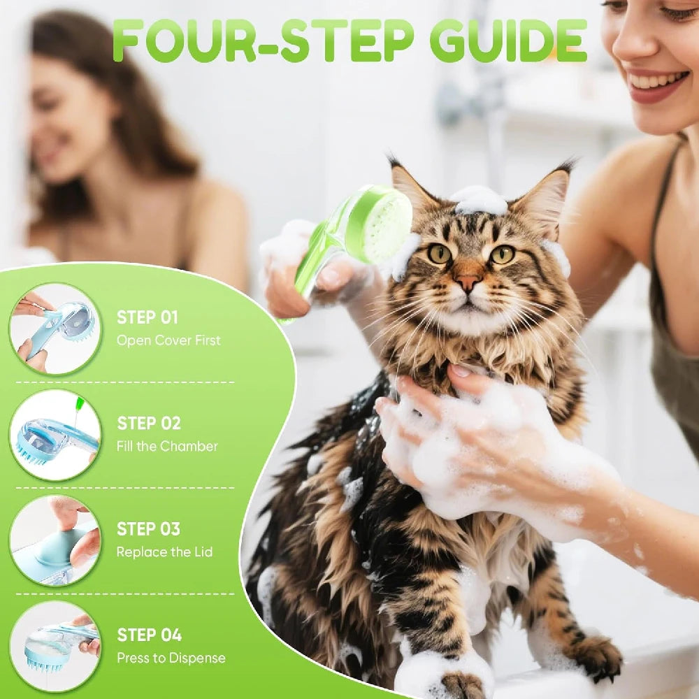 1PCS 2-In-1 Dog Cat Bath Brush with Shampoo Dispenser, Pet Grooming Scrubber Supplies for Long & Short Hair Dogs Cats